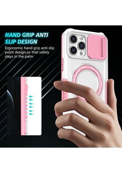iPhone 12 Pro Max Için 6,7 Inç Manyetik Telefon Kılıfı Pc+Tpu Kapaklı, Slayt Kamera Kapaklı-Pembe/beyaz (Yurt Dışından) fiyatları