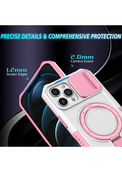 iPhone 12 Pro Max Için 6,7 Inç Manyetik Telefon Kılıfı Pc+Tpu Kapaklı, Slayt Kamera Kapaklı-Pembe/beyaz (Yurt Dışından) modelleri