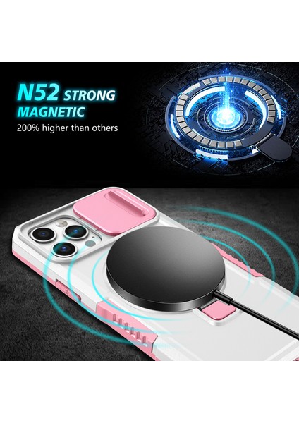 iPhone 12 Pro Max Için 6,7 Inç Manyetik Telefon Kılıfı Pc+Tpu Kapaklı, Slayt Kamera Kapaklı-Pembe/beyaz (Yurt Dışından) fırsatları
