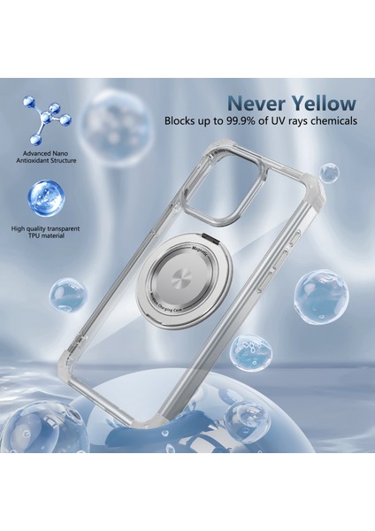 iPhone 13 Pro Için 6.1 Inç Manyetik Kılıf Pc+Tpu 360 Derece Döndürme Kickstand Telefon Kapağı-Şeffaf (Yurt Dışından)