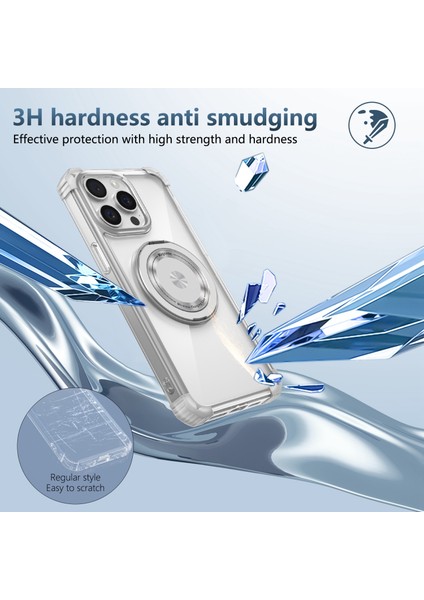 iPhone 13 Pro Için 6.1 Inç Manyetik Kılıf Pc+Tpu 360 Derece Döndürme Kickstand Telefon Kapağı-Şeffaf (Yurt Dışından)