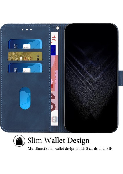 iPhone 13 Mini Kılıf Için Pu Deri Cüzdan Telefon Kabuğu 7 Şekilli Baskılı Çizilmez-Mavi (Yurt Dışından)