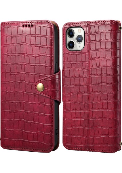iPhone 11 Pro Max Için Manyetik Telefon Kılıfı Pu Deri Manyetik Toka Cüzdan Kapağı-Kırmızı (Yurt Dışından)