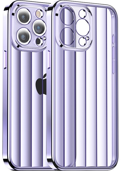 iPhone 13 Pro Max Için 6.7 Inç Kılıf Dikey Şerit Tasarımı Pc+Tpu Lensli Film-Mor Telefon Kapağı (Yurt Dışından)