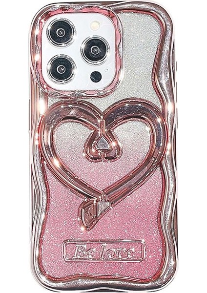 iPhone 12 Pro Max Için 6.7 Inç Tpu Kılıf Elektroliz Kaplama Şeffaf Telefon Kickstand Kapağı, Parıltılı Kağıt-Pembe (Yurt Dışından)