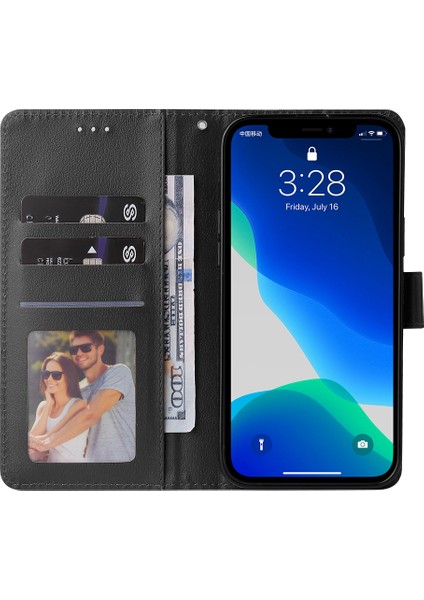 iPhone 11 Pro Max Için Kılıf Manyetik Pu Deri Standlı Flip Telefon Kapağı-Siyah (Yurt Dışından)
