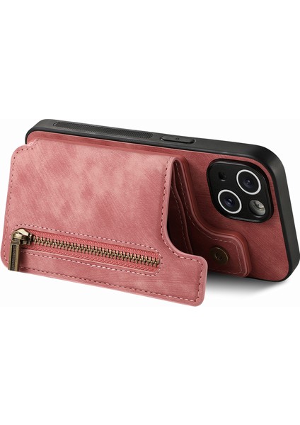 iPhone 15 Plus Kılıf Pu+Tpu Telefon Koruyucu Kabuk Retro Kickstand Cüzdan Kapağı-Pembe (Yurt Dışından) fiyatları