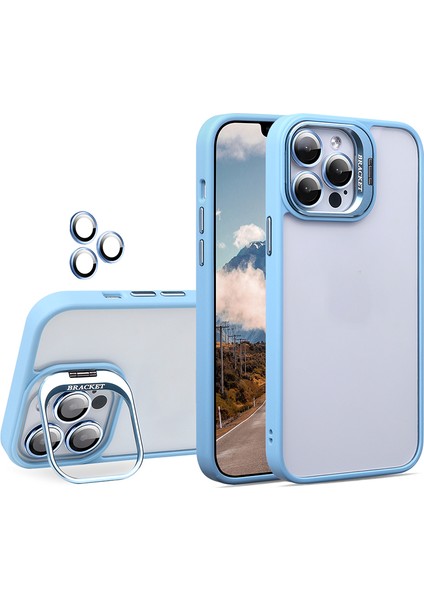 U1 iPhone 14 Pro Kılıf Tpu + Akrilik Lens Çerçevesi Kickstand Telefon Kapağı Cam Lensli Film-Mavi (Yurt Dışından)