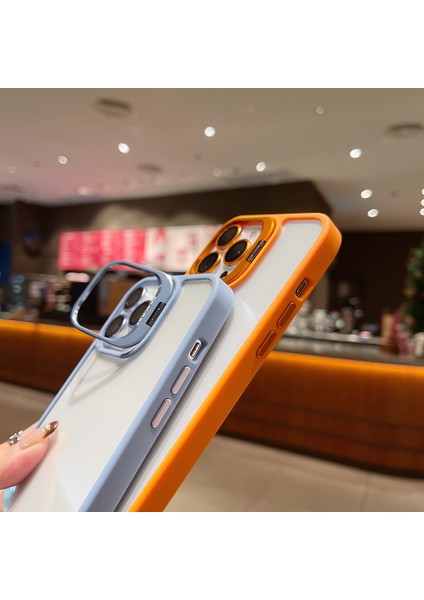U1 iPhone 14 Pro Kılıf Tpu + Akrilik Lens Çerçevesi Kickstand Telefon Kapağı Cam Lensli Film-Mavi (Yurt Dışından)