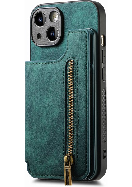iPhone 15 Plus Kılıf Pu+Tpu Telefon Koruyucu Kabuk Retro Kickstand Cüzdan Kapağı-Yeşil (Yurt Dışından) indirimleri