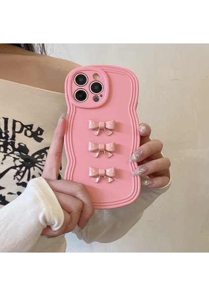 iPhone 13 Pro Için 6.1 Inç Tpu Telefon Kılıfı Dalgalı Kenar Ilmek Dekor Koruyucu Kapak-Pembe (Yurt Dışından)