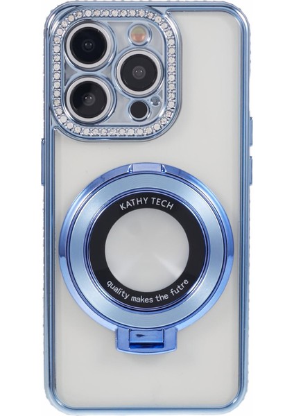 iPhone 12 Pro Için Kılıf Rhinestones Dekor Yüzük Kickstand Tpu Telefon Kapağı-Mavi (Yurt Dışından)