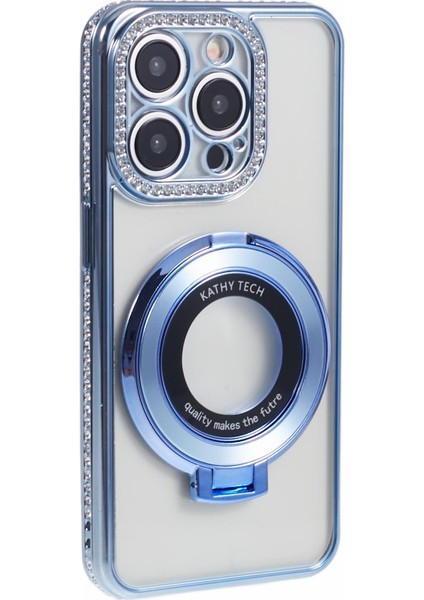 iPhone 12 Pro Için Kılıf Rhinestones Dekor Yüzük Kickstand Tpu Telefon Kapağı-Mavi (Yurt Dışından)
