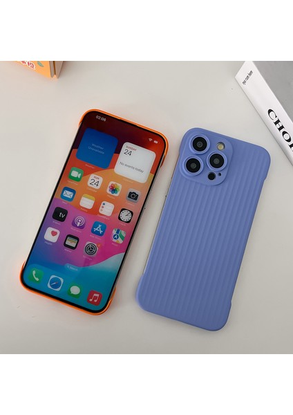 iPhone 13 Pro Için 6.1 Inç Kılıf Oluklu Tasarım Çerçevesiz Ka Kaplamalı Ten-Dokunmatik Pc Telefon Kapağı-Turuncu (Yurt Dışından)