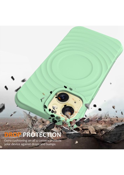 iPhone 13 Mini Için Sıvı Silikon Kılıf Su Dalgalanma Dokusu Manyetik Telefon Koruyucu-Yeşil (Yurt Dışından)