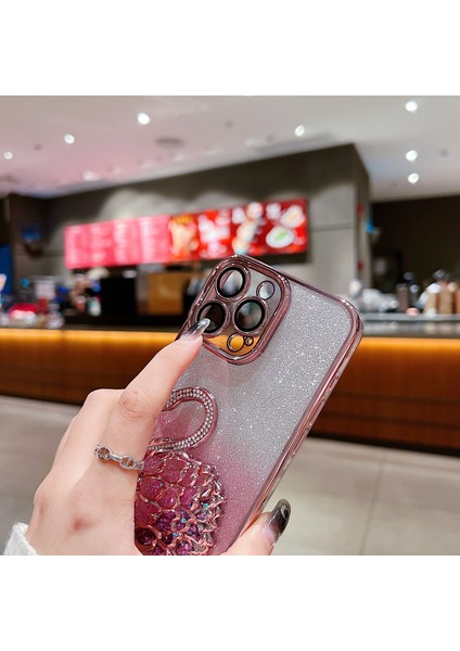 iPhone 13 Pro Için Kılıf Tpu Telefon Kapağı Cam Lensli Film Yapay Elmas Quicksand Dekor-Mor (Yurt Dışından)