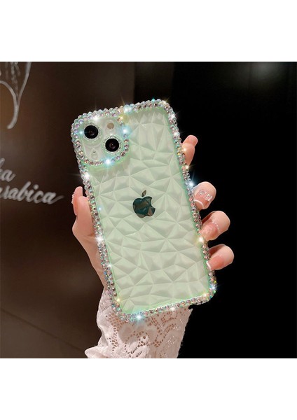 iPhone 13 Için Elmas Dokulu Tam Yapay Elmas Kenar Tpu Telefon Kapağı-Şeffaf Yeşil (Yurt Dışından)
