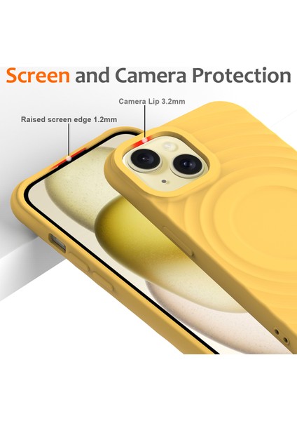 iPhone 13 Mini Için Sıvı Silikon Kılıf Su Dalgalanma Dokusu Manyetik Telefon Koruyucu-Sarı (Yurt Dışından)