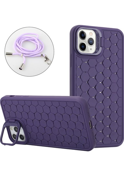 iPhone 11 Pro Kılıf Için Tpu Lens Çerçevesi Korumalı Telefon Kapağı Askılı-Mor (Yurt Dışından)
