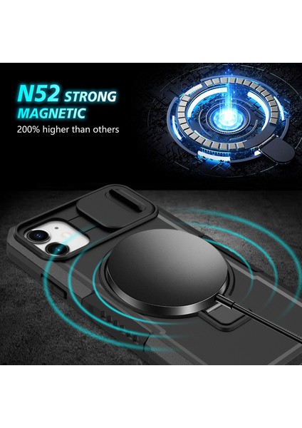 iPhone 11 Için Kılıf Görünmez Manyetik Kickstand Pc+Tpu Telefon Kabuğu Dahili Kayar Lens Kapağı-Siyah (Yurt Dışından) fırsatları