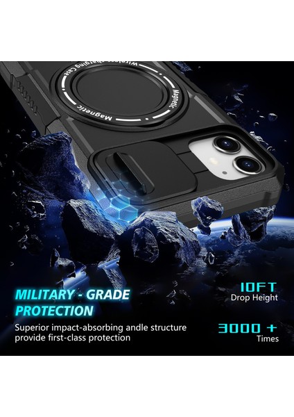 iPhone 11 Için Kılıf Görünmez Manyetik Kickstand Pc+Tpu Telefon Kabuğu Dahili Kayar Lens Kapağı-Siyah (Yurt Dışından) indirimleri