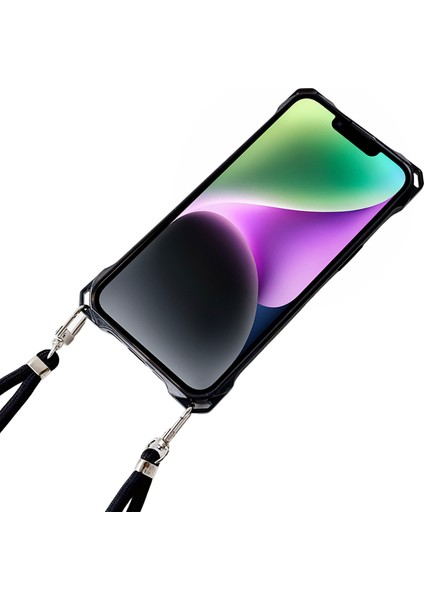 IPhone 14 Plus Kılıfı Için Kordonla Güçlendirilmiş Köşeli Düşmeye Dayanıklı Telefon Kabuğu-Siyah (Yurt Dışından)