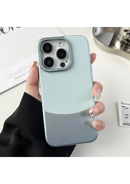 iPhone 12/12 Pro Kılıf Deri Kaplamalı Pc Telefon Koruyucu Kapak Nappa Doku-Mavi (Yurt Dışından)