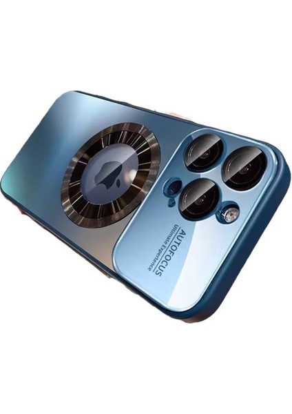 iPhone 13 Pro Manyetik Kılıf Sert Pc Koruyucu Telefon Kılıfı Lens Filmli-Koyu Mavi (Yurt Dışından)