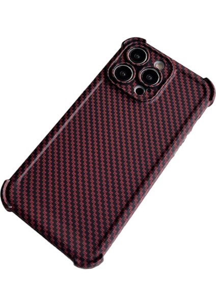 iPhone 13 Pro Kılıf Güçlendirilmiş Köşe Tpu Telefon Kapağı Karbon Fiber Doku Tasarımı-Kırmızı (Yurt Dışından)
