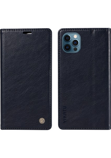 iPhone 13 Pro Max Için Cüzdan Kılıf Mıknatıslı Kapaklı Deri Telefon Kılıfı-Lacivert (Yurt Dışından)