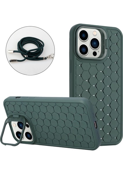 iPhone 12 Pro Max Için Omuz Askılı Kılıf Isı Dağılımı Tpu Telefon Kılıfı-Ordu Yeşili (Yurt Dışından)