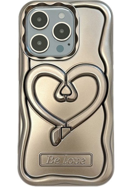 iPhone 12 Pro Cep Telefonu Kapağı Için Kalp Şekli Kickstand Tpu Elektroliz Kaplama Telefon Kılıfları-Titanyum Gri (Yurt Dışından)