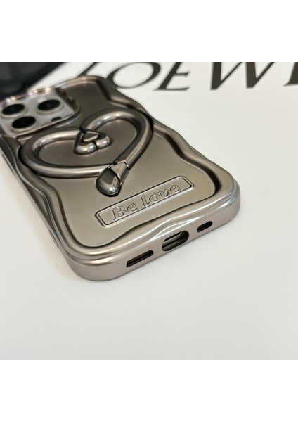 iPhone 12 Pro Cep Telefonu Kapağı Için Kalp Şekli Kickstand Tpu Elektroliz Kaplama Telefon Kılıfları-Titanyum Gri (Yurt Dışından)