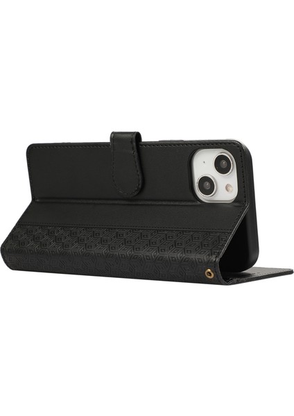 R20 iPhone 14 Plus Cüzdan Kılıfı Pu Deri Ekleme Eşkenar Dörtgen Cep Telefonu Kapağı-Siyah (Yurt Dışından) fırsatları