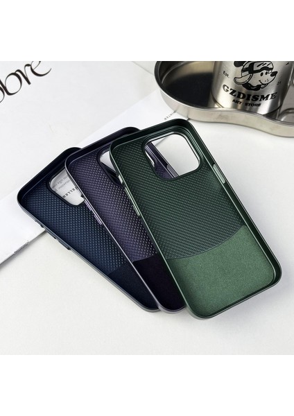 iPhone 12/12 Pro Kılıf Deri Kaplamalı Pc Telefon Koruyucu Kapak Nappa Doku-Siyah (Yurt Dışından)