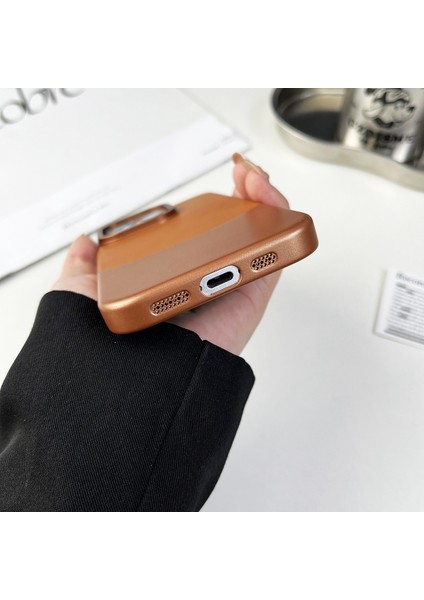 iPhone 12/12 Pro Kılıf Deri Kaplamalı Pc Telefon Koruyucu Kapak Nappa Doku-Siyah (Yurt Dışından)