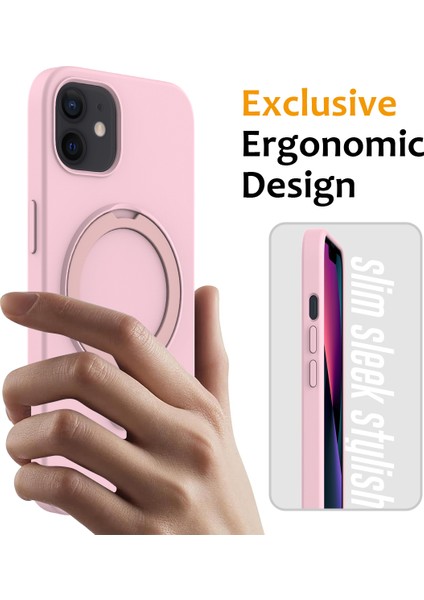 iPhone 11 Için Halkalı Manyetik Kılıf Pc+Silikon Düşmeye Dayanıklı Telefon Kapağı-Gri Pembe (Yurt Dışından)