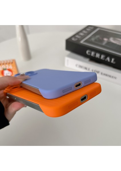 iPhone 14 Pro Max Kılıf Oluklu Doku Çerçevesiz Sert Pc Telefon Kapağı-Turuncu (Yurt Dışından)