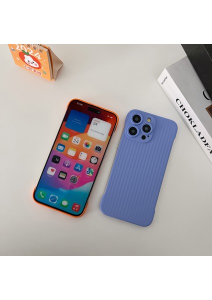 iPhone 14 Pro Max Kılıf Oluklu Doku Çerçevesiz Sert Pc Telefon Kapağı-Turuncu (Yurt Dışından)