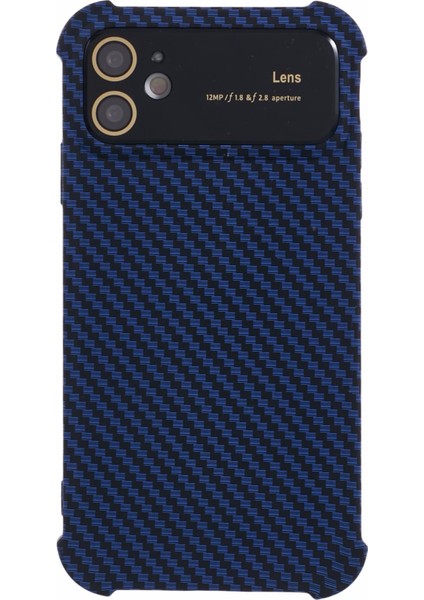 iPhone 12 Kılıf Karbon Fiber Dokulu Tpu+Silikon Büyük Pencereli Telefon Kapağı-Mavi (Yurt Dışından)