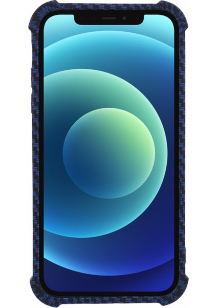 iPhone 12 Kılıf Karbon Fiber Dokulu Tpu+Silikon Büyük Pencereli Telefon Kapağı-Mavi (Yurt Dışından)