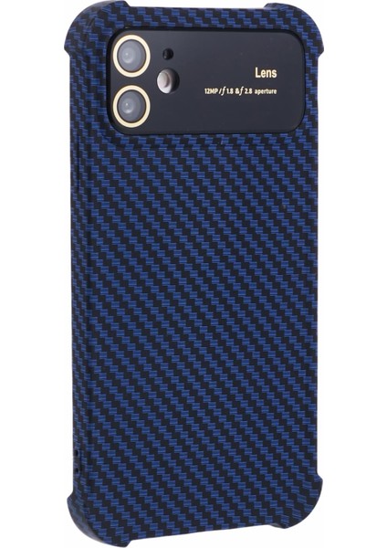 iPhone 12 Kılıf Karbon Fiber Dokulu Tpu+Silikon Büyük Pencereli Telefon Kapağı-Mavi (Yurt Dışından)