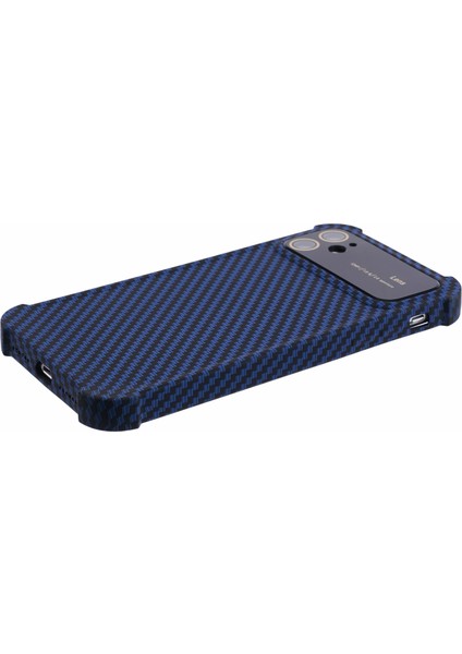 iPhone 12 Kılıf Karbon Fiber Dokulu Tpu+Silikon Büyük Pencereli Telefon Kapağı-Mavi (Yurt Dışından)