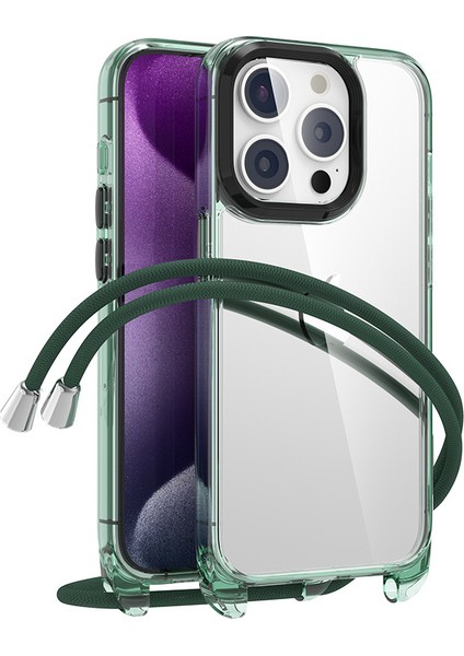 iPhone 13 Pro Max Kılıf Pc+Tpu Ayarlanabilir Kordonlu Şeffaf Telefon Kılıfı-Şeffaf Yeşil+Yeşil Kordon (Yurt Dışından)