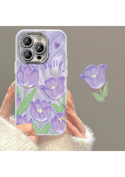 iPhone 13 Pro Max Için 6.7 Inç Yumuşak Tpu Kılıf Lale Çiçek Desenli Baskı Koruyucu Kapak-Mor (Yurt Dışından)