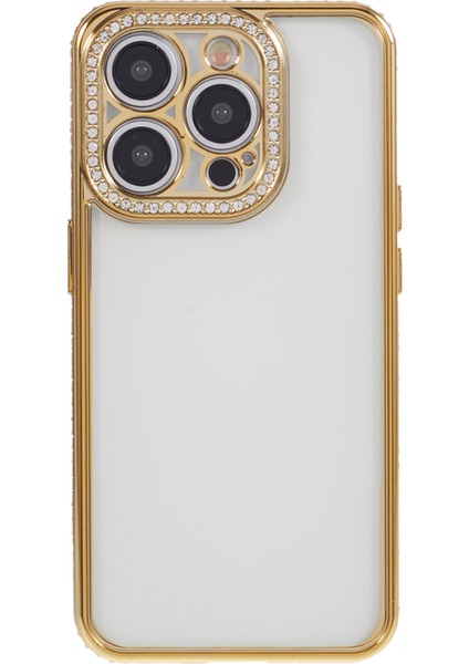 iPhone 14 Pro Max Telefon Kılıfı Için Rhinestones Dekor Tpu Çizilmez Kapak-Altın (Yurt Dışından)