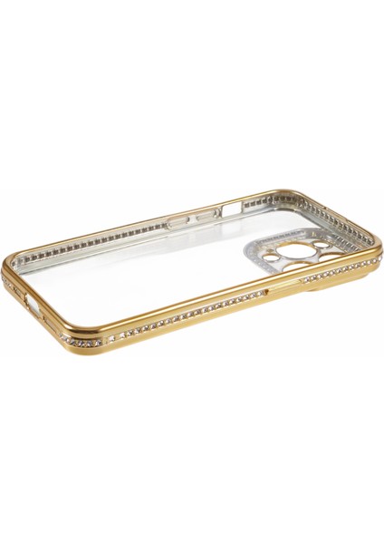 iPhone 14 Pro Max Telefon Kılıfı Için Rhinestones Dekor Tpu Çizilmez Kapak-Altın (Yurt Dışından)