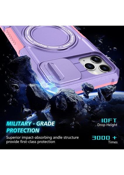 iPhone 11 Pro Max Için Kılıf Kickstand Pc+Tpu Lens Korumalı Manyetik Telefon Kılıfı-Pembe/mor (Yurt Dışından)