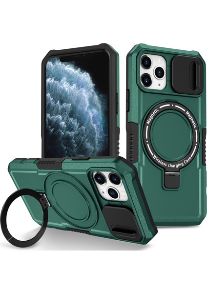 iPhone 11 Pro Kılıf Magsafe Pc+Tpu Kamera Koruma Telefon Kılıfı ile Uyumlu-Siyahımsı Yeşil (Yurt Dışından)