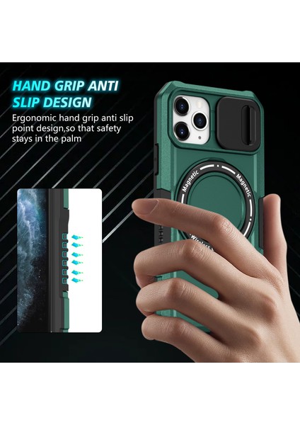 iPhone 11 Pro Kılıf Magsafe Pc+Tpu Kamera Koruma Telefon Kılıfı ile Uyumlu-Siyahımsı Yeşil (Yurt Dışından) fiyatları